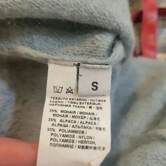 Pinko Tag Women's Blue Mohair/Alpaca/Poly Knit Cropped Crewneck Long Sleeve Swea - Picture 10 of 11